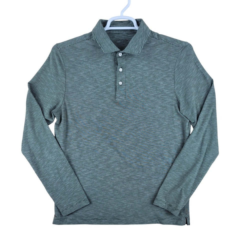 UNTUCKit Martinez Polo Shirt Mens M Green Striped Long Sleeve Regular Fit